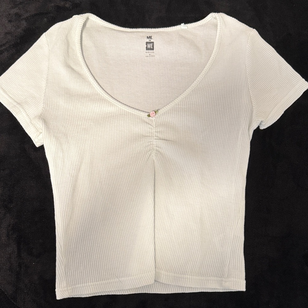 Brandy Melville Cream Ribbed Short Sleeve Top